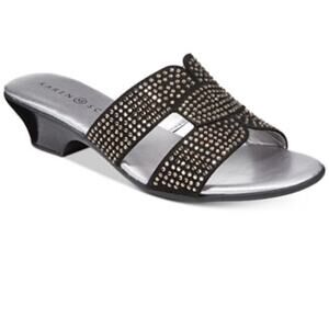 Karen Scott Esmayy Slide-On Sandals Size 9 1/2 9.5 Black & silver